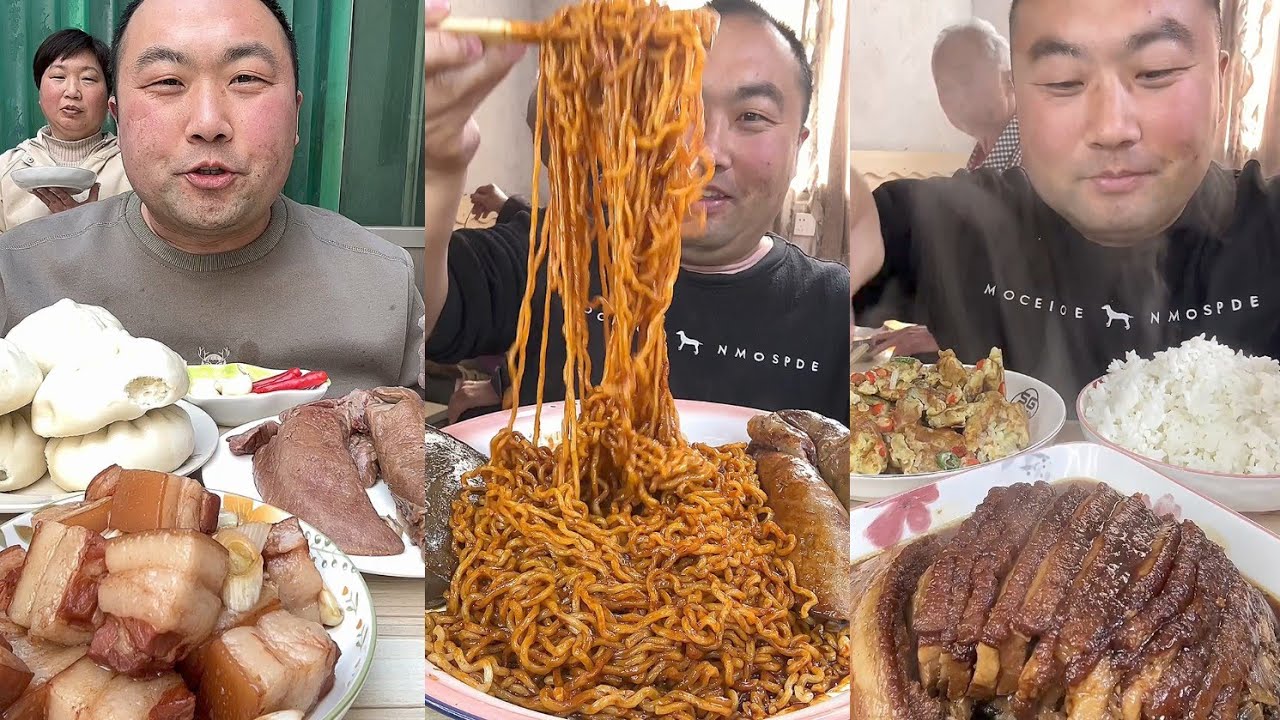 Mukbang # Part 243: Eat Sea Conch pig brain🧠 belly pork bone head pig #pork #foodie #noodles #beef 