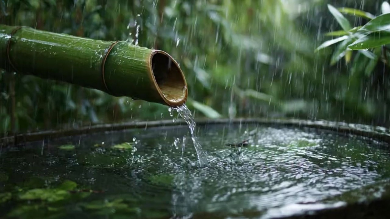 12 Hours Healing Music & Rain Sounds On Bamboo Fountain For Rest, Focus & Deep Sleep