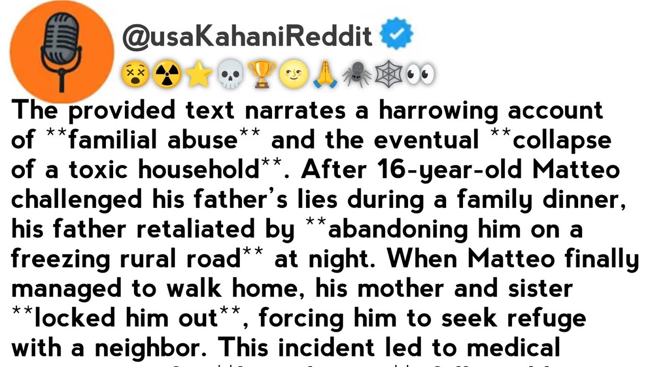 The provided text narrates a harrowing account of **familial abuse** and the eventual **collapse of
