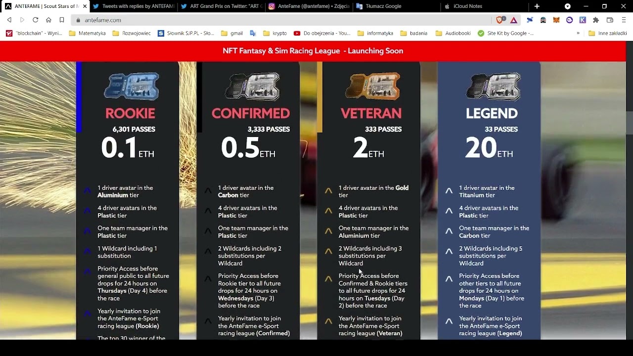 ANTEFAME - New coming big NFT game - SoRare of Racing