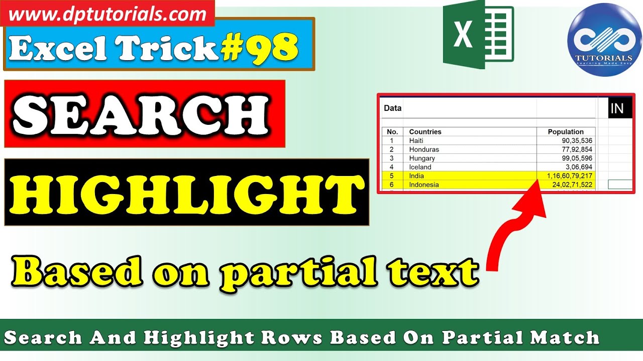 Search And Highlight Rows Based On Partial Match Using Conditional Formating || Excel Tricks