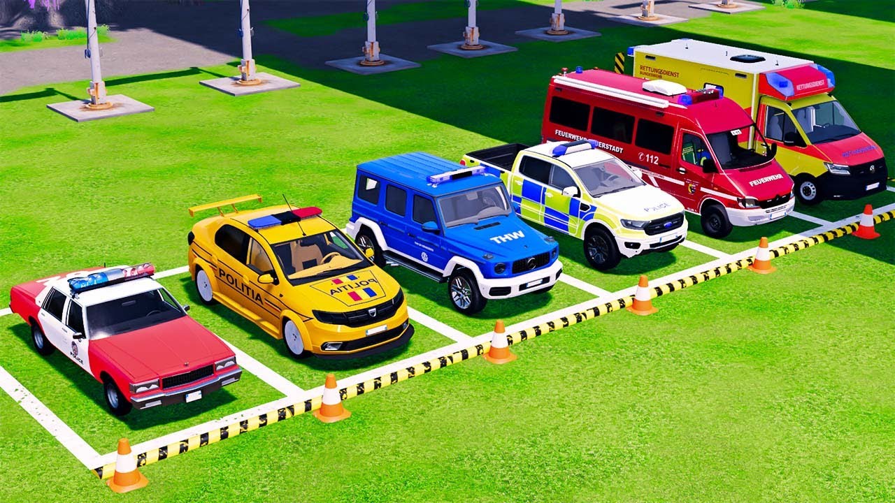 POLICE COLORFULL - TRANSPORTING POLICE CARS, AMBULANCE VEHICLES, FIRE TRUCK WITH TRUCK - FS22 #674