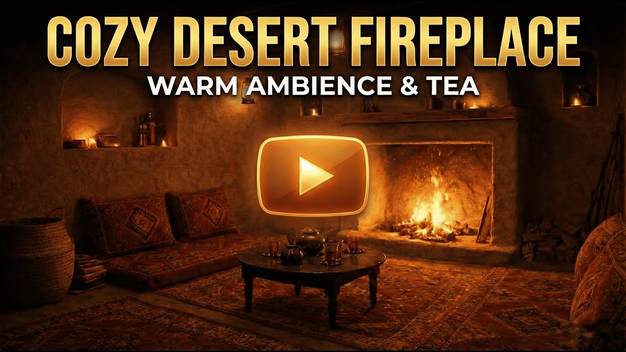 Cozy Desert Night Ambience 🕯️ Warm Fireplace & Wind Sounds (30 Minutes)