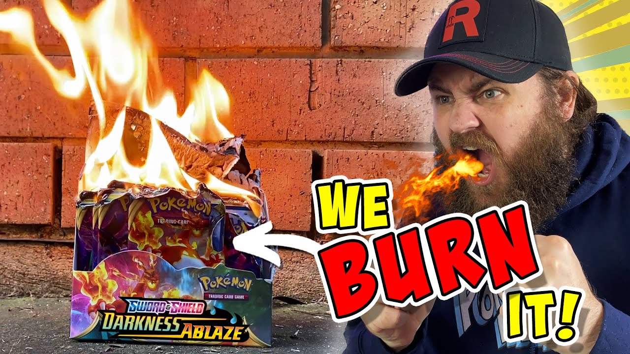 BURNING a Pokemon Booster Box Fake Darkness Ablaze Opening
