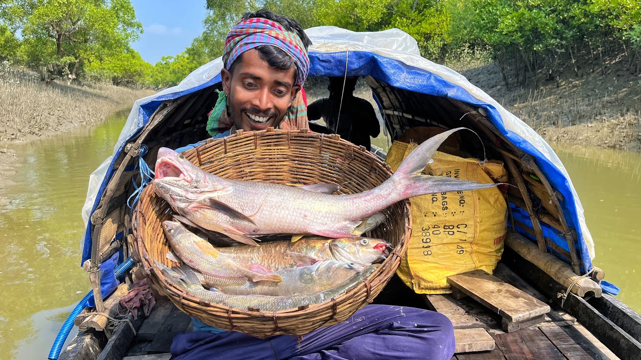 ঝড় বৃষ্টির রাতে বরশি দিয়ে বড় ছেলে মাছ পেলাম Sundarban hook fishing!!!