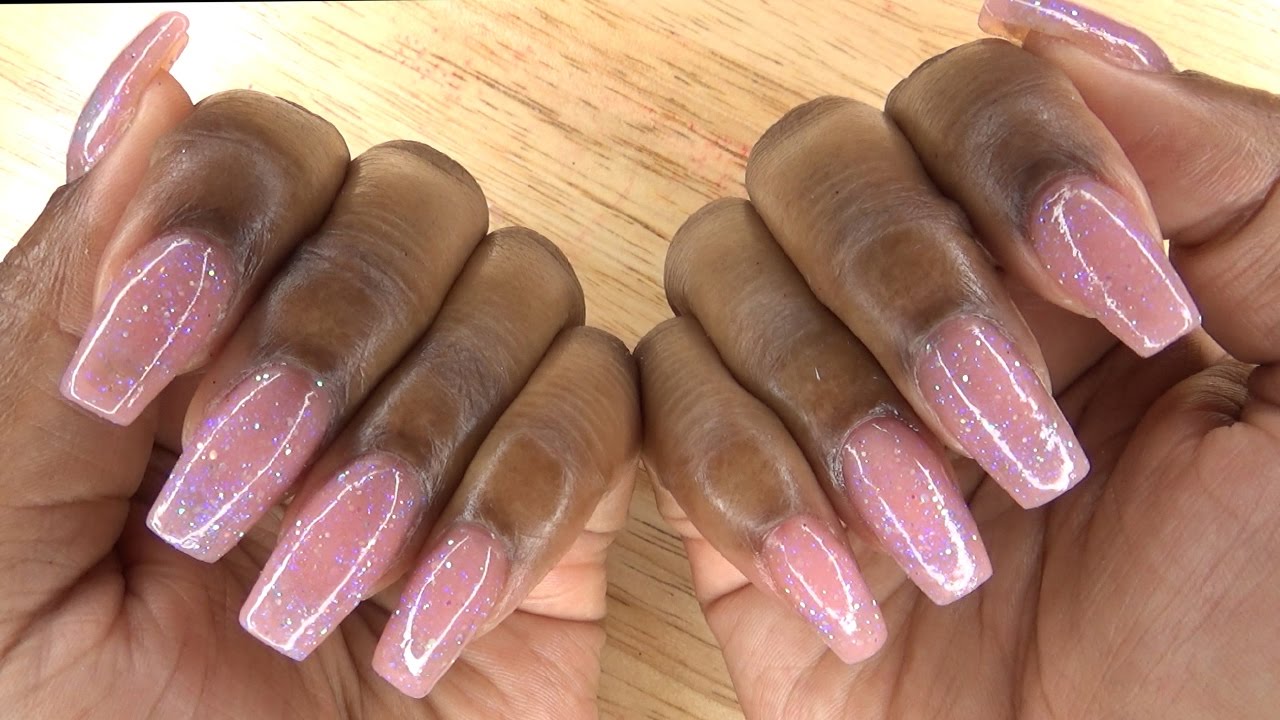 Acrylic Nails Tutorial - Acrylic Nails for Beginners - Acrylic Overlay - Short Glitter Nude Nails