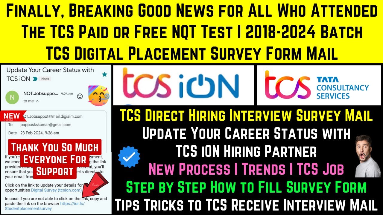 TCS Direct Hiring Interview Survey Mail Update | 2018-2024 Batch | TCS Digital Placement Survey Form