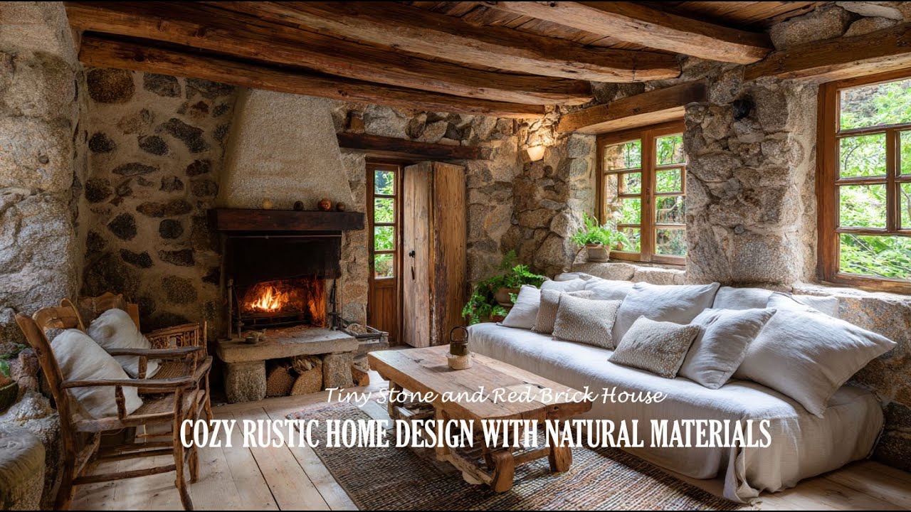 Tiny Stone and Red Brick House Tour | Cozy Rustic Home Design with Natural Materials