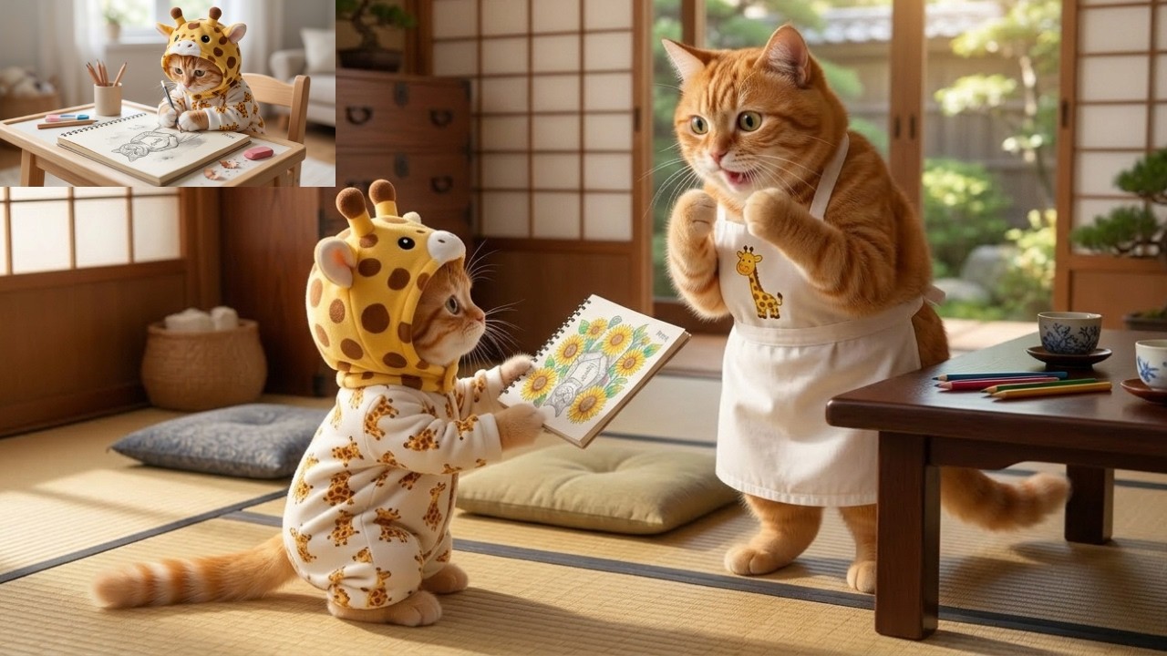 School Day 4: Ginger’s Heartwarming Surprise for Mama Cat! 🎨🐱