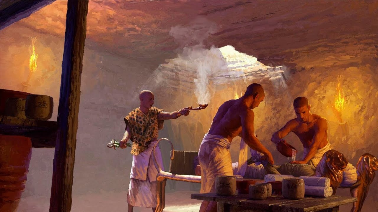 Relaxed walking in ancient city of Memphis, ancient Egypt
