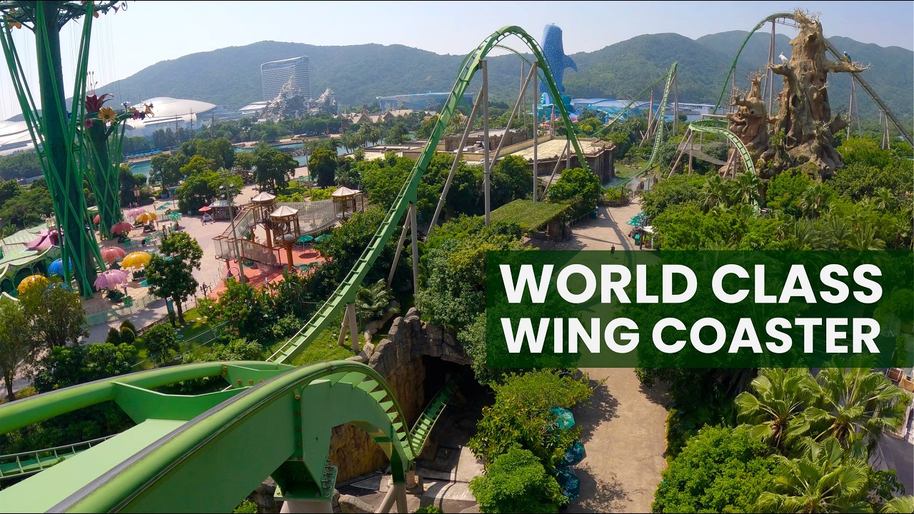 Parrot Coaster Front Row POV Chimelong Ocean Kingdom | HUGE Chinese B&M Wing Coaster!