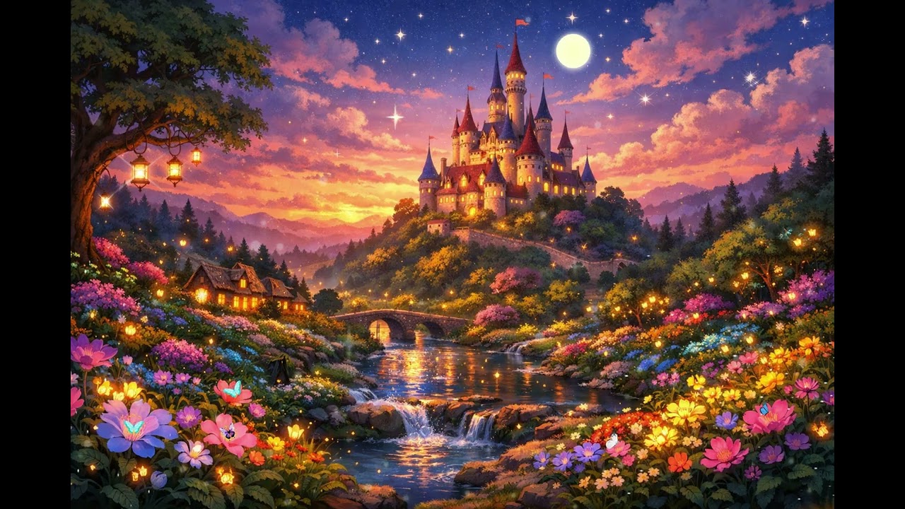 Fantasy Fairytale Ambience &ndash; Enchanted Castle, River & Fireflies at Sunset