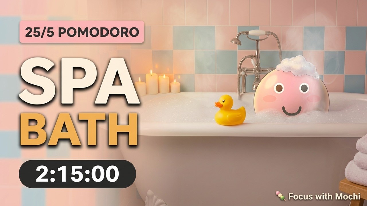 2 Hour Self-Care Study 🛁 Bubble Bath Ambience | Relaxing Spa Music | Focus with Mochi