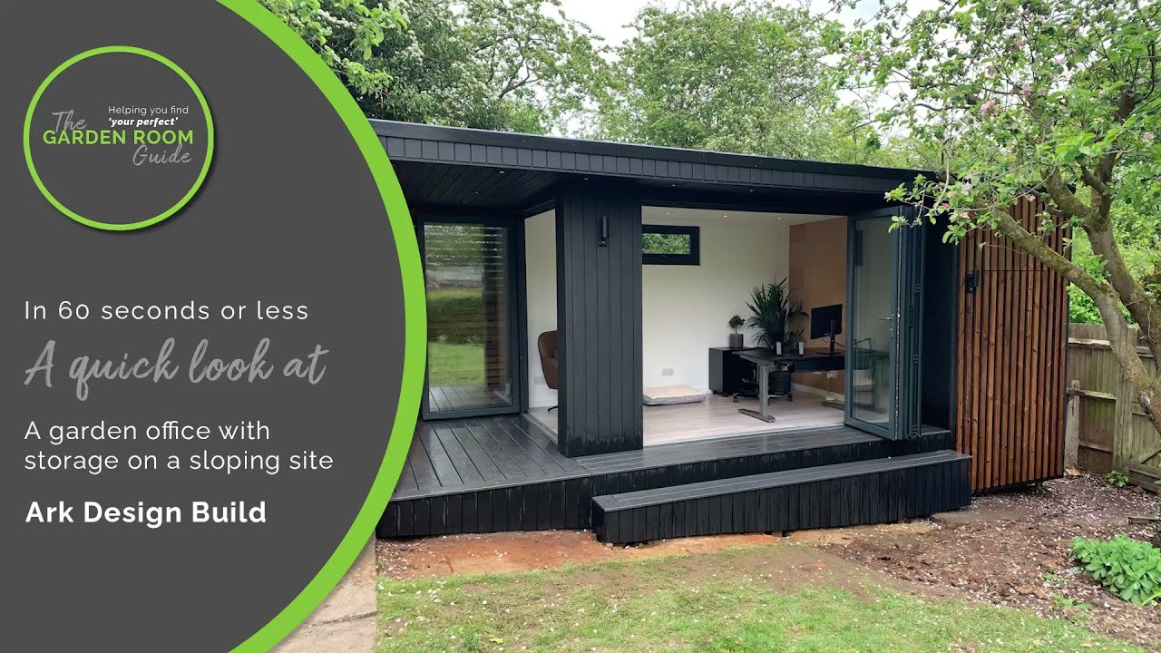 Garden office with storage on a sloping site