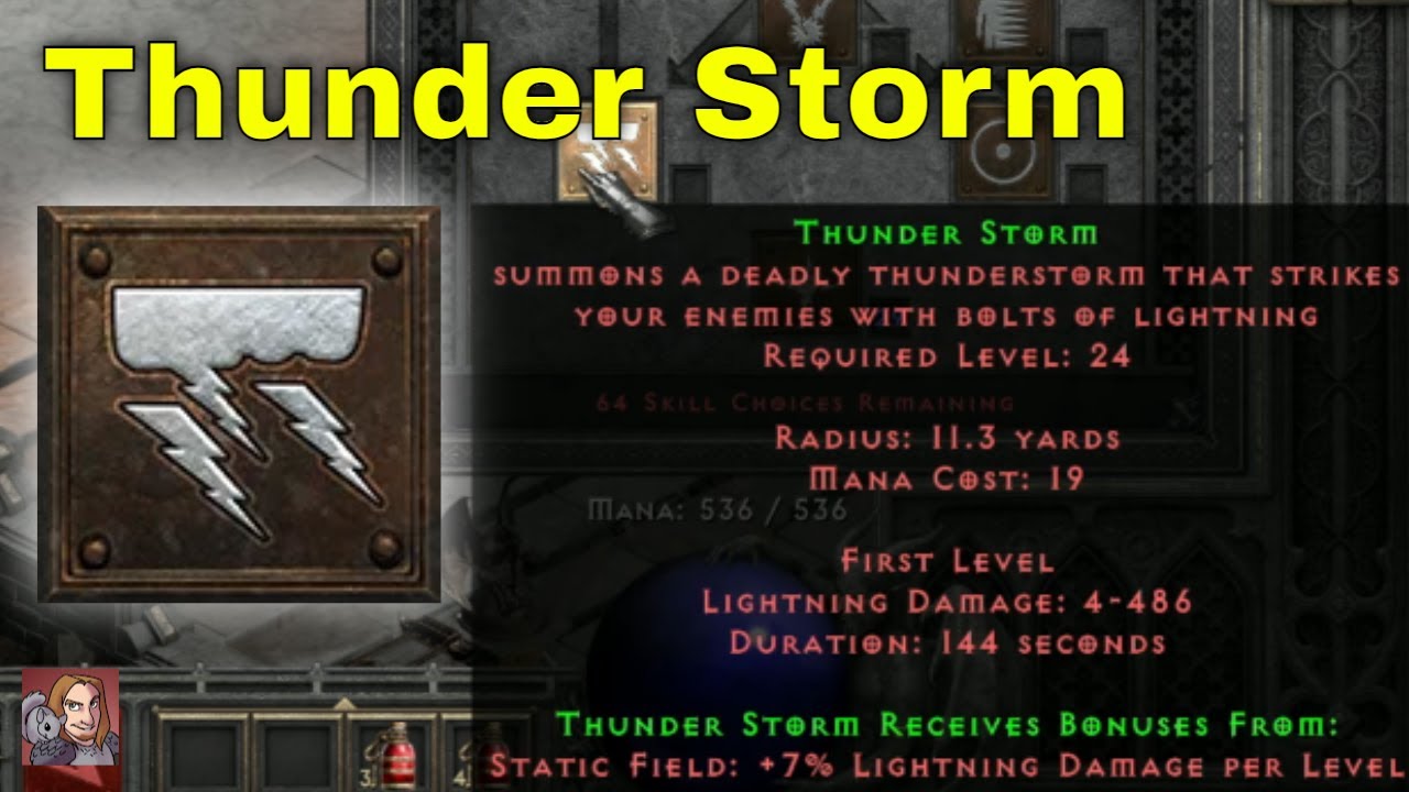 D2R Skills & Abilities - Thunder Storm, Lightning Tree (Sorceress)