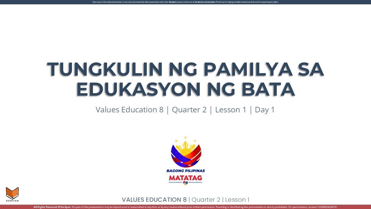 Values Education 8 - Q2W1D1 - Tungkulin ng Pamilya sa Edukasyon ng Bata