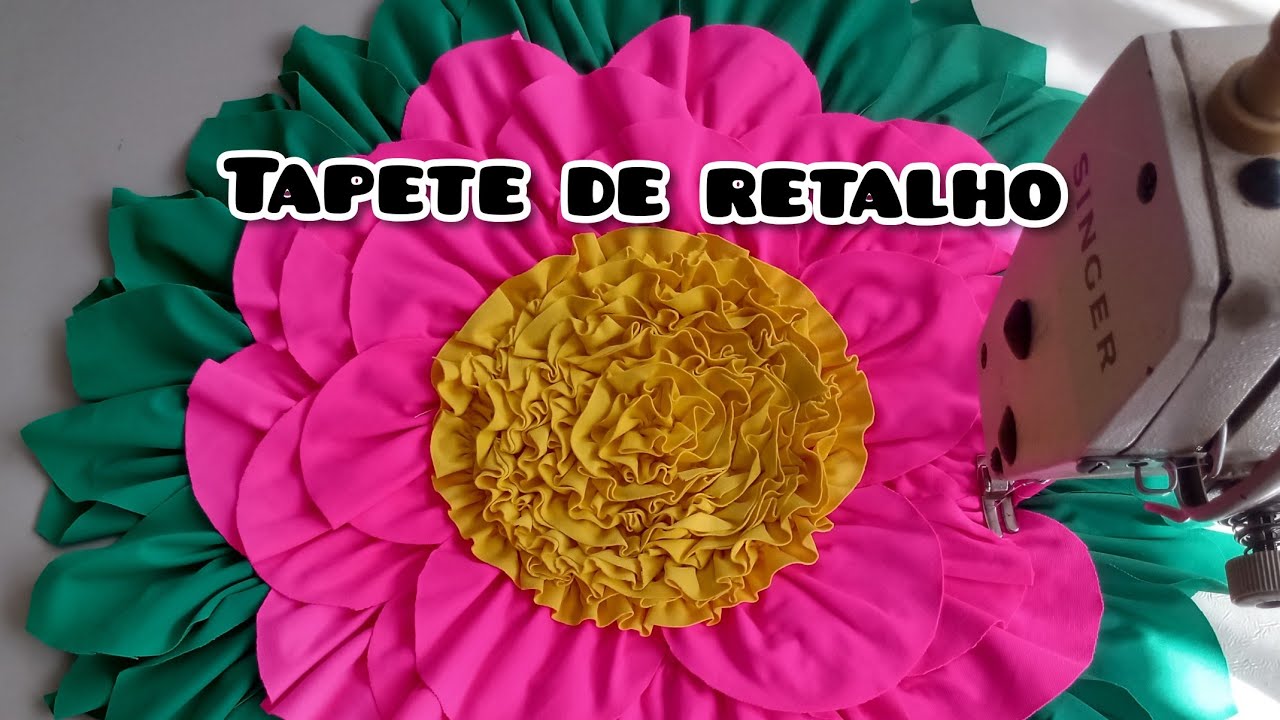 DIY - Tapete de retalho flor 🌺🌺🌺🌺  Círculos frufru e pétalas.