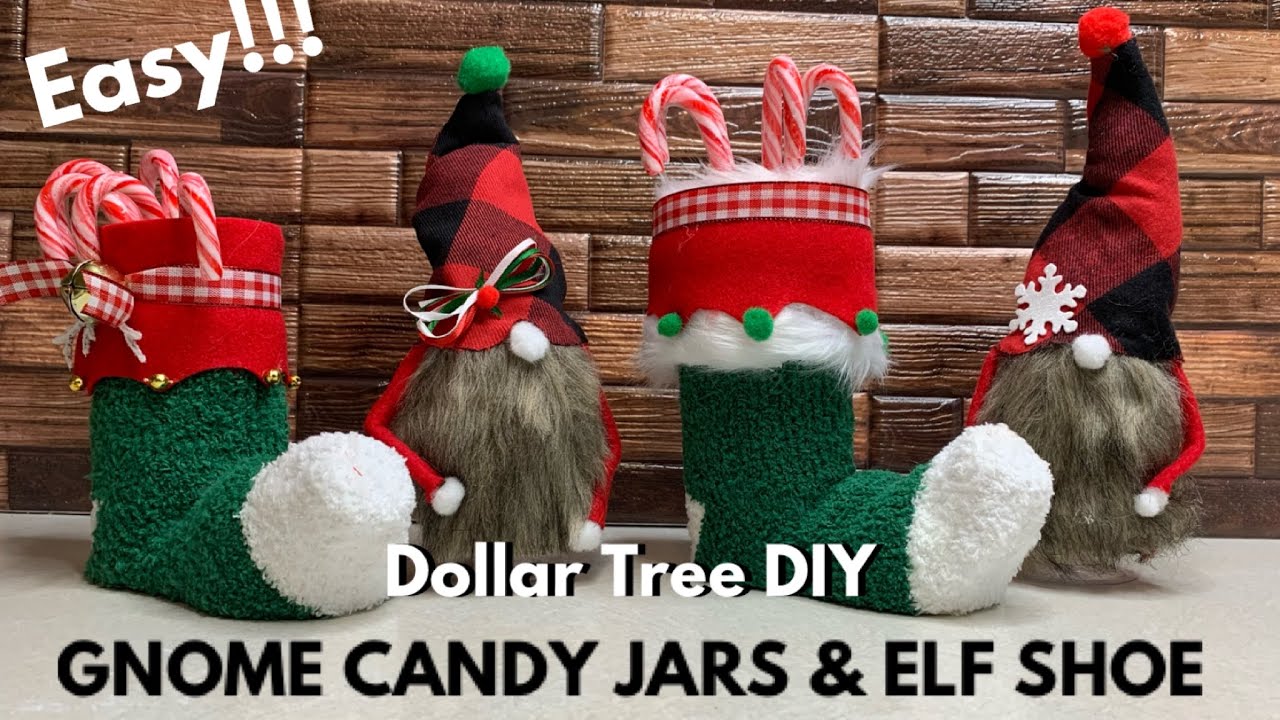 GNOME CANDY JARS & ELF SHOE DOLLAR TREE DIY EASY!!!