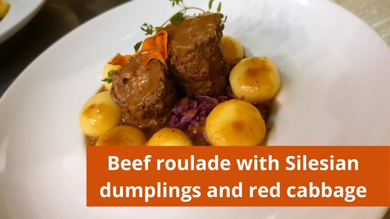 Roulade with Silesian dumplings and red cabbage - Poziom+ Food & Wine restaurant - Silesian Tastes