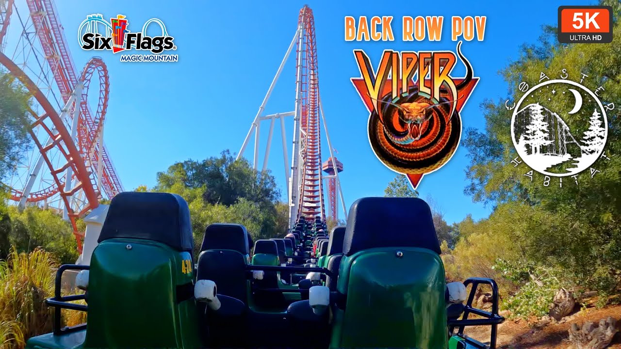 Viper Back Row On Ride POV 5K 60FPS | 188 Ft Tall 7 Inversion Arrow | Six Flags Magic Mountain