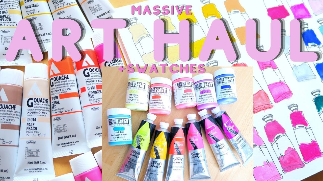 Huge Art Haul & Swatching! Holbein Acryla Gouache, Golden SoFlat & More!