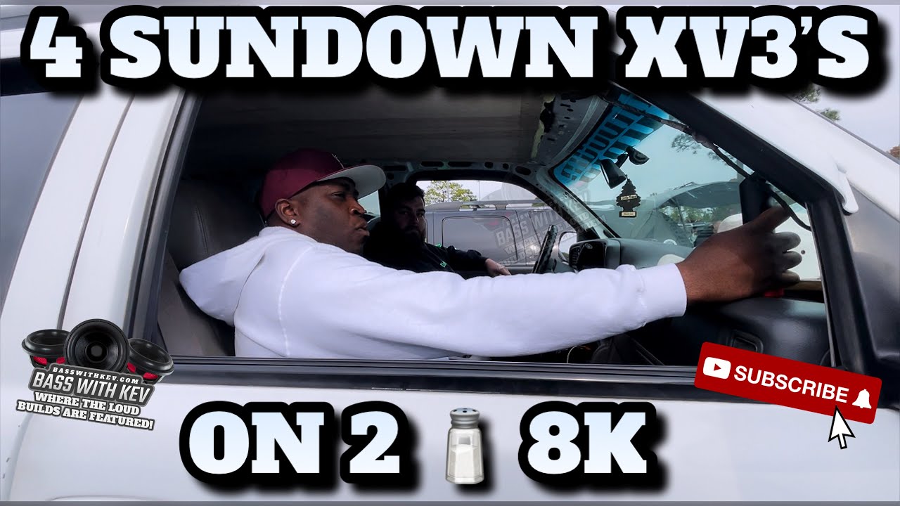 4 SUNDOWN AUDIO XV3 SUBWOOFERS ON 2 SUNDOWN AUDIO SALT 8 AMPLIFIERS