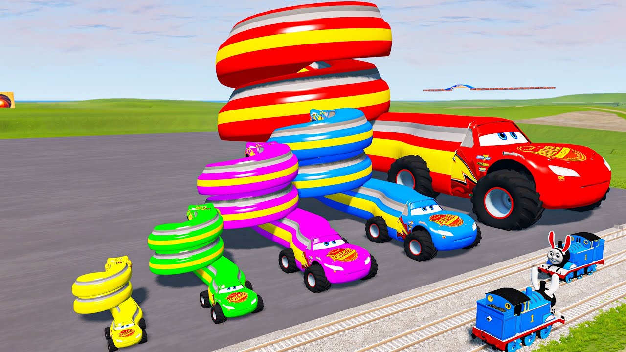 [BeamNG Bruh] Big & Small Spiral Spring Lightning Mcqueen vs Thomas Trains Good Job