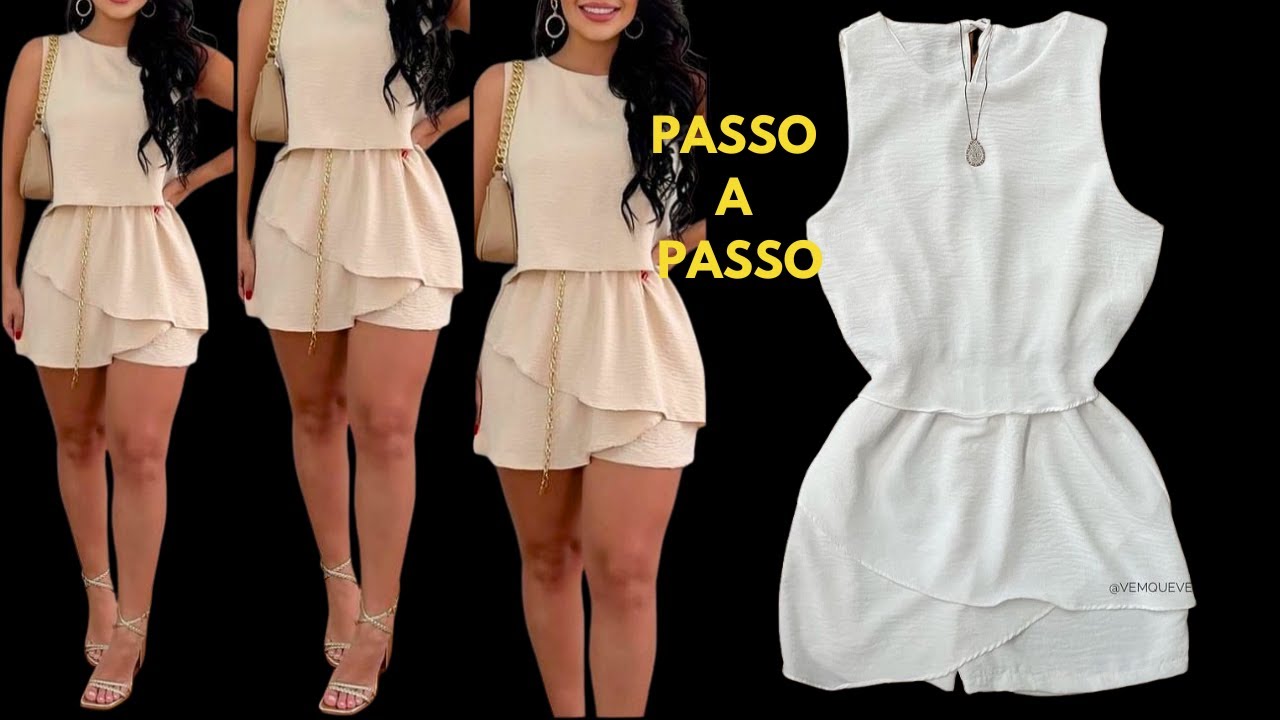 Macaquinho Elegante Short Saia Transpassada Passo a Passo