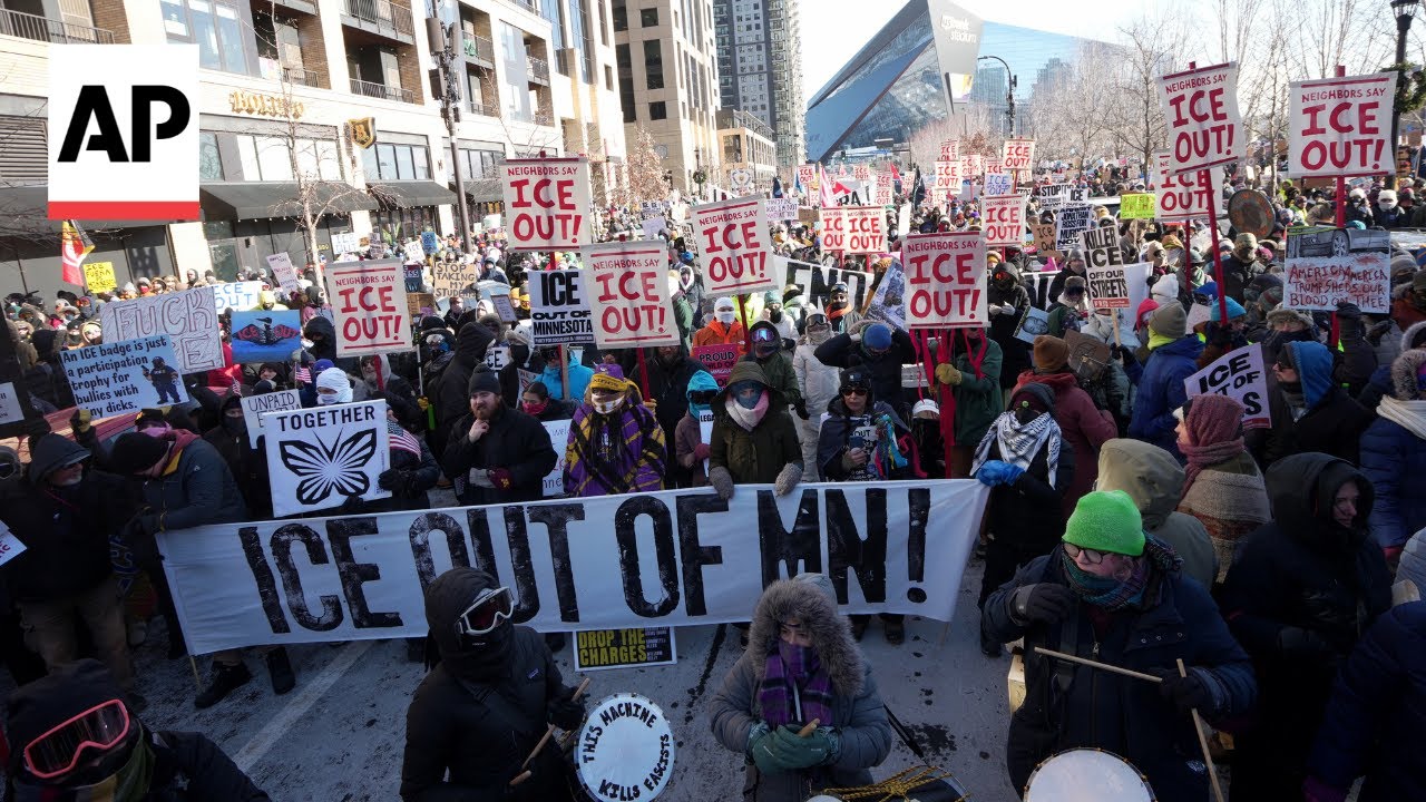 Anti-ICE protesters gather in Minneapolis despite below-zero weather