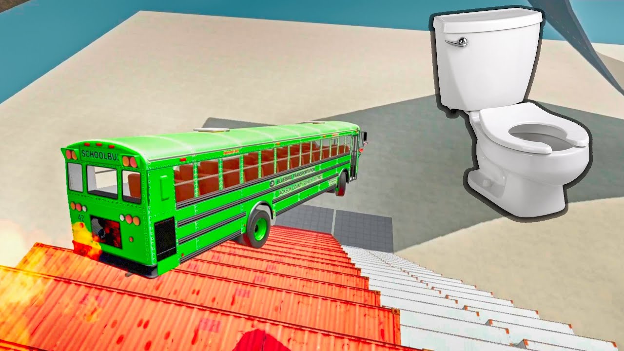 School Bus Crash Test – USA School Bus Stairs Jumps Down in BeamNG Drive Physics Gameplay