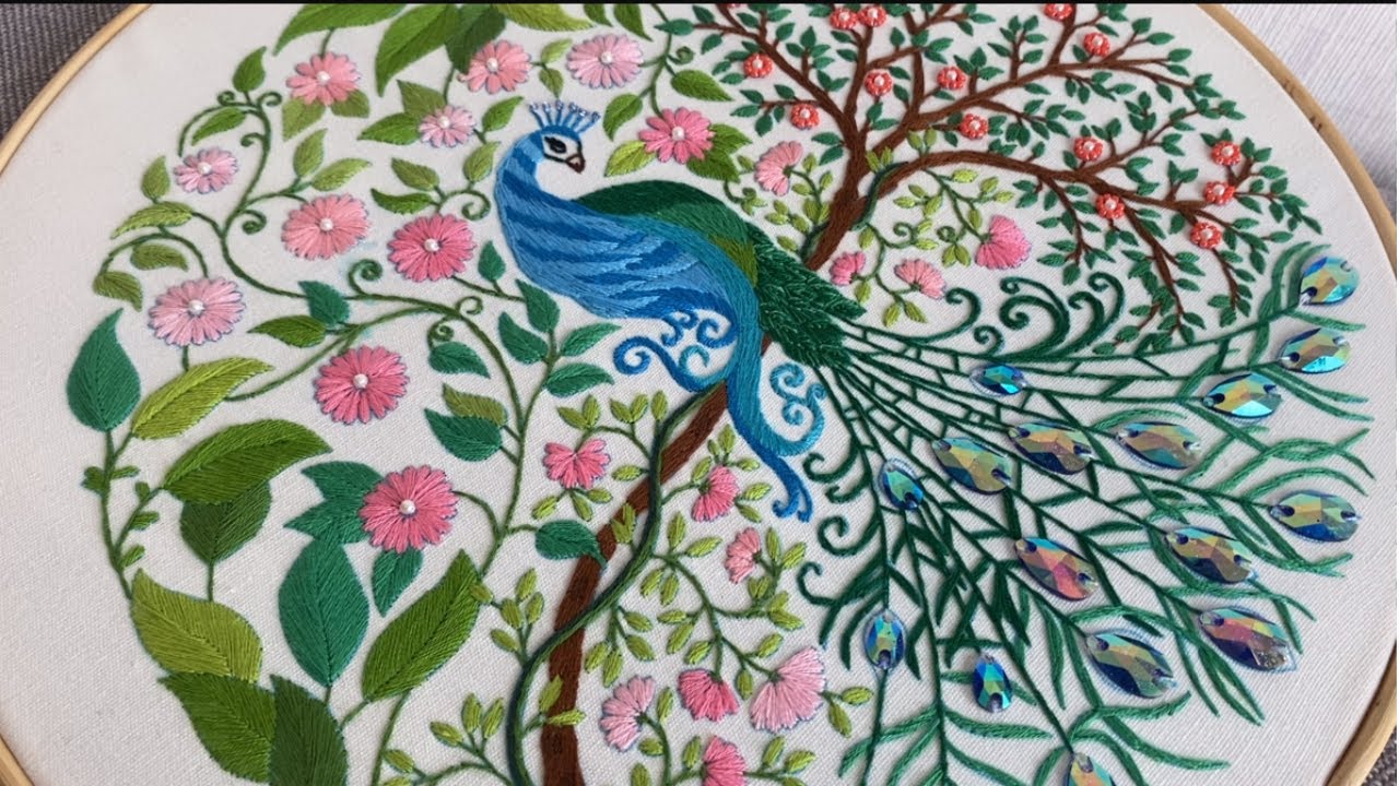 Hand Embroidery Tutorial— Beading Flowers & Peacock 🦚