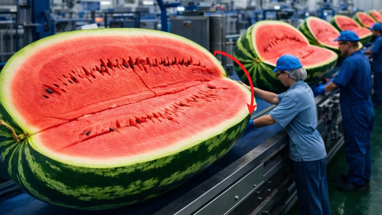 How Watermelons Are Processed in Modern Factory | Washing, Cutting & Packing