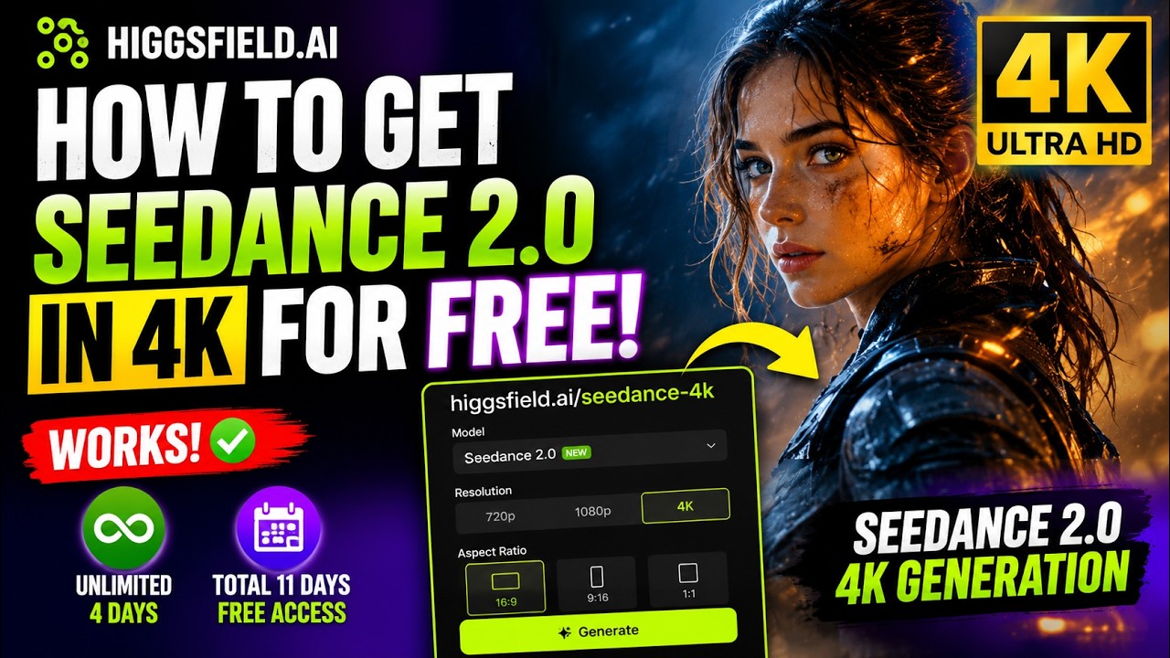 How to Generate Seedance 2.0 Videos in 4K for FREE on Higgsfield &mdash; Working Method