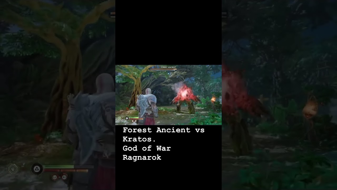 Forest Ancient vs Kratos in God of War Ragnarok. 