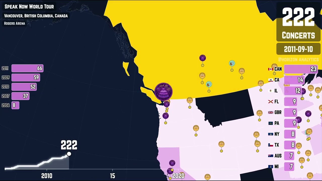 Every Taylor Swift Concert, Mapped (2006-2025)