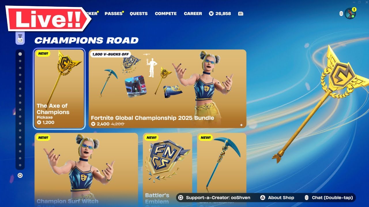 🔴*NEW* Fortnite The AXE OF Champions ITEM SHOP OUT NOW September 4! (Season 4 LIVE)