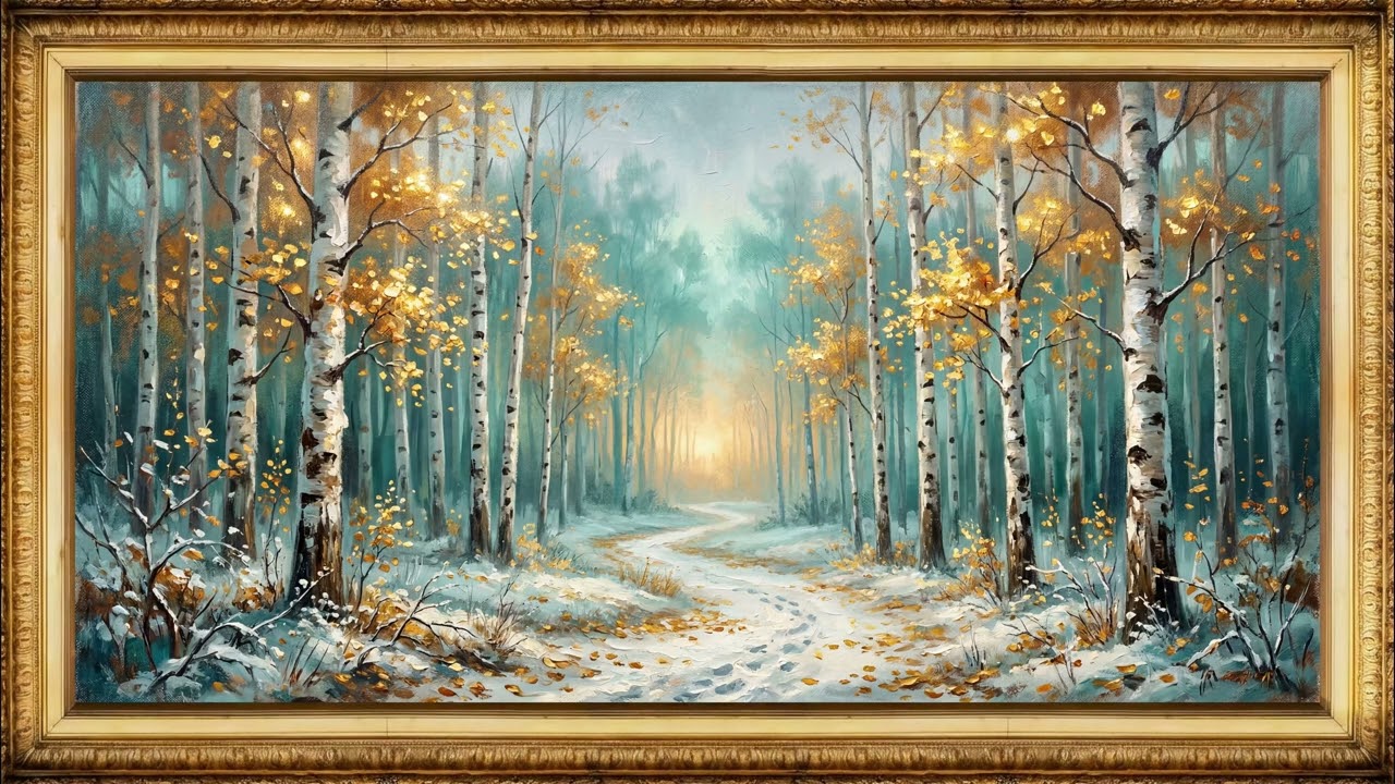 Enchanted Golden Birch Forest | Winter Glow Ambience | 4K Frame TV Screensaver