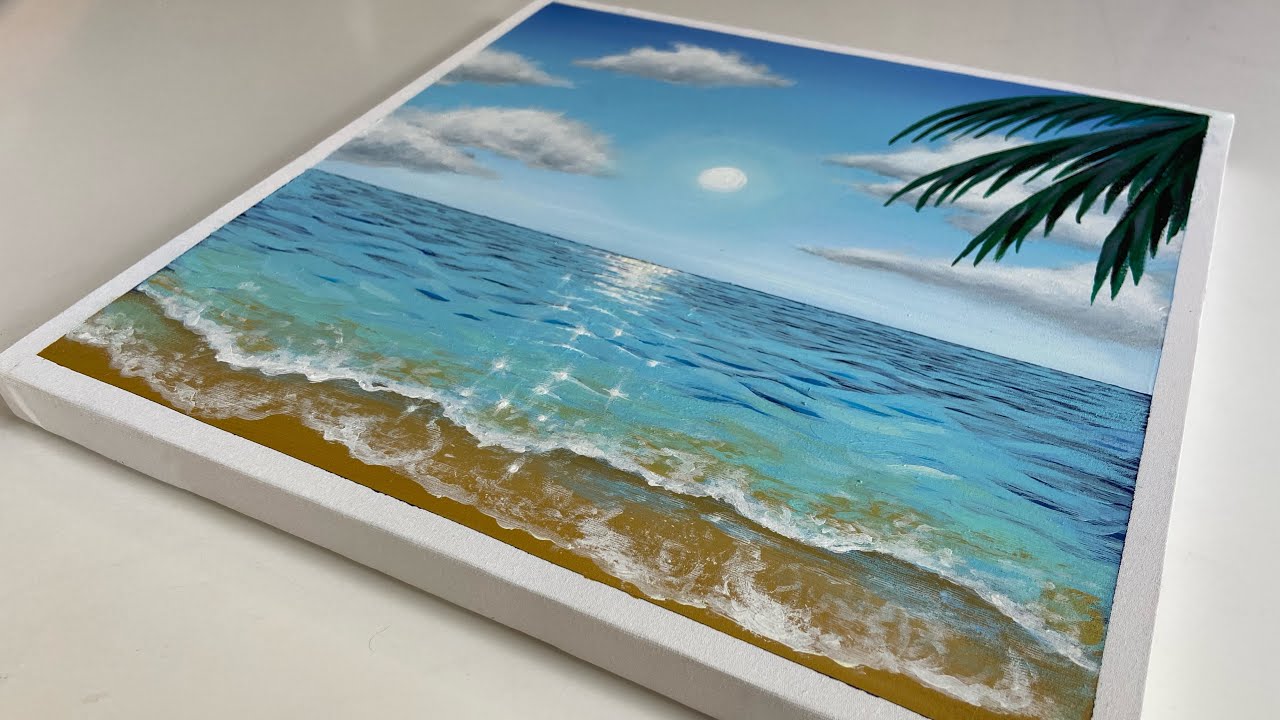 Sunlight Reflection on the Sea &hellip; Acrylic Painting Beach Waves