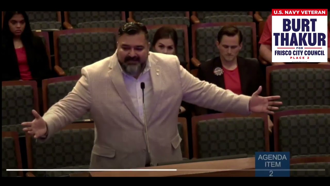 Burt Thakur addresses Frisco City Council on the $380 Million Performing Arts Center