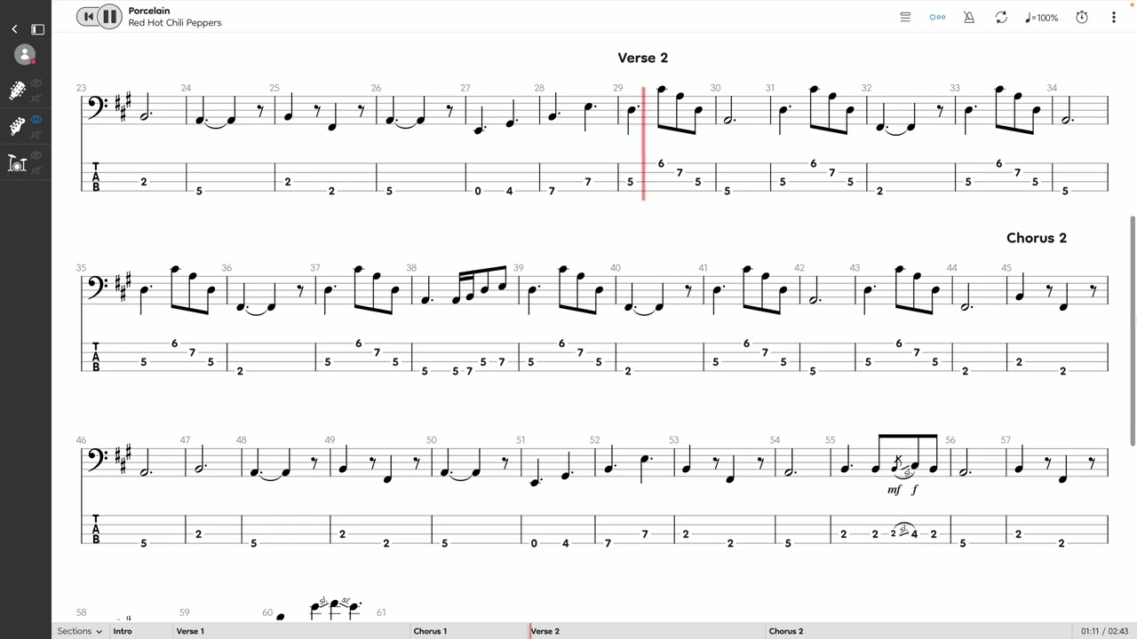 Red Hot Chili Peppers - Porcelain (BASS TAB PLAY ALONG)