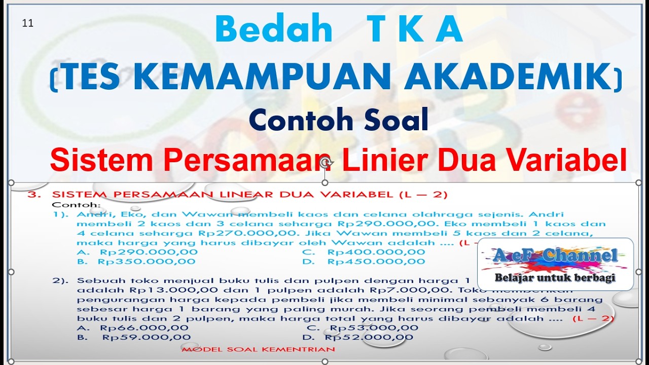 Bedah TKA Sistem Persamaan Linier Dua Variabel. Matematika SMP