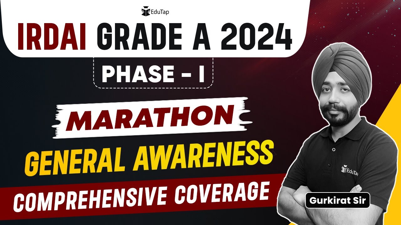 IRDAI Grade A  2024 Phase 1 General Awareness Marathon| IRDAI Current Affairs Important MCQs |EduTap