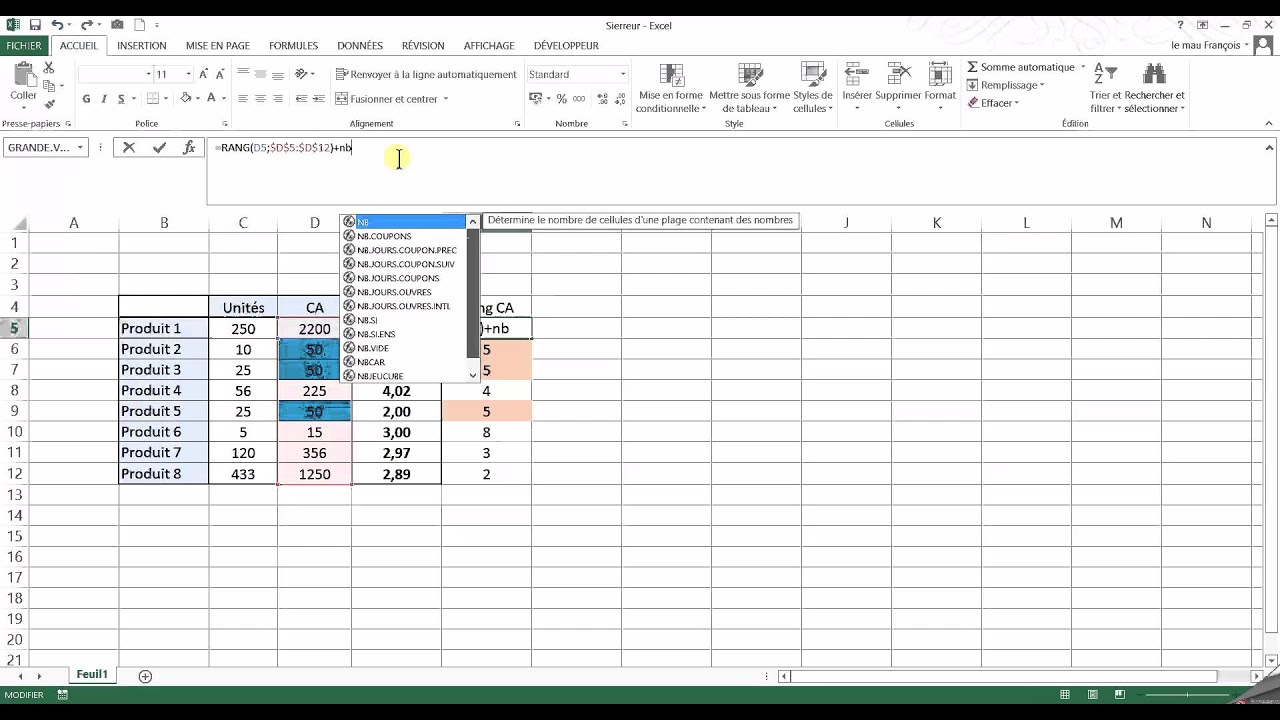 Supprimer les doublons ou ex aequo en classement de la fonction Rang sur Excel