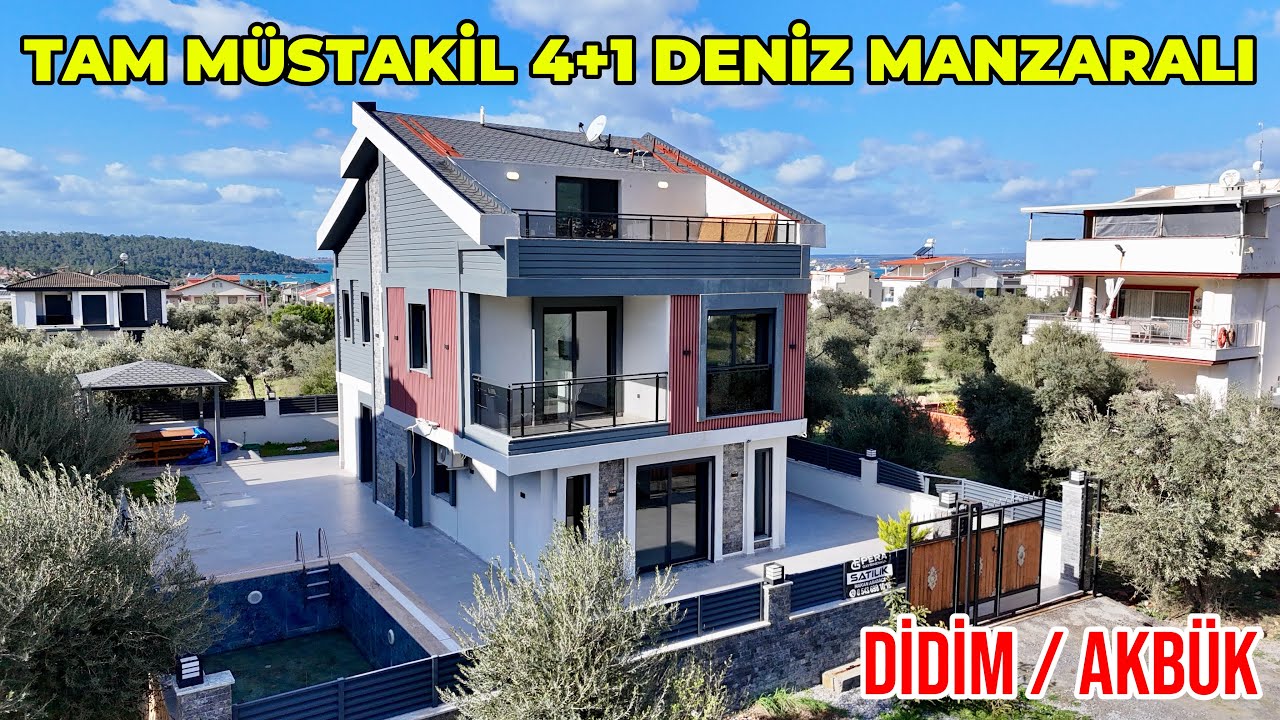 Didim Akbük’te Tam Müstakil Havuzlu 4+1 Çift Mutfak Çift Teraslı Sıfır Villa Deniz Manzaralı/No:470