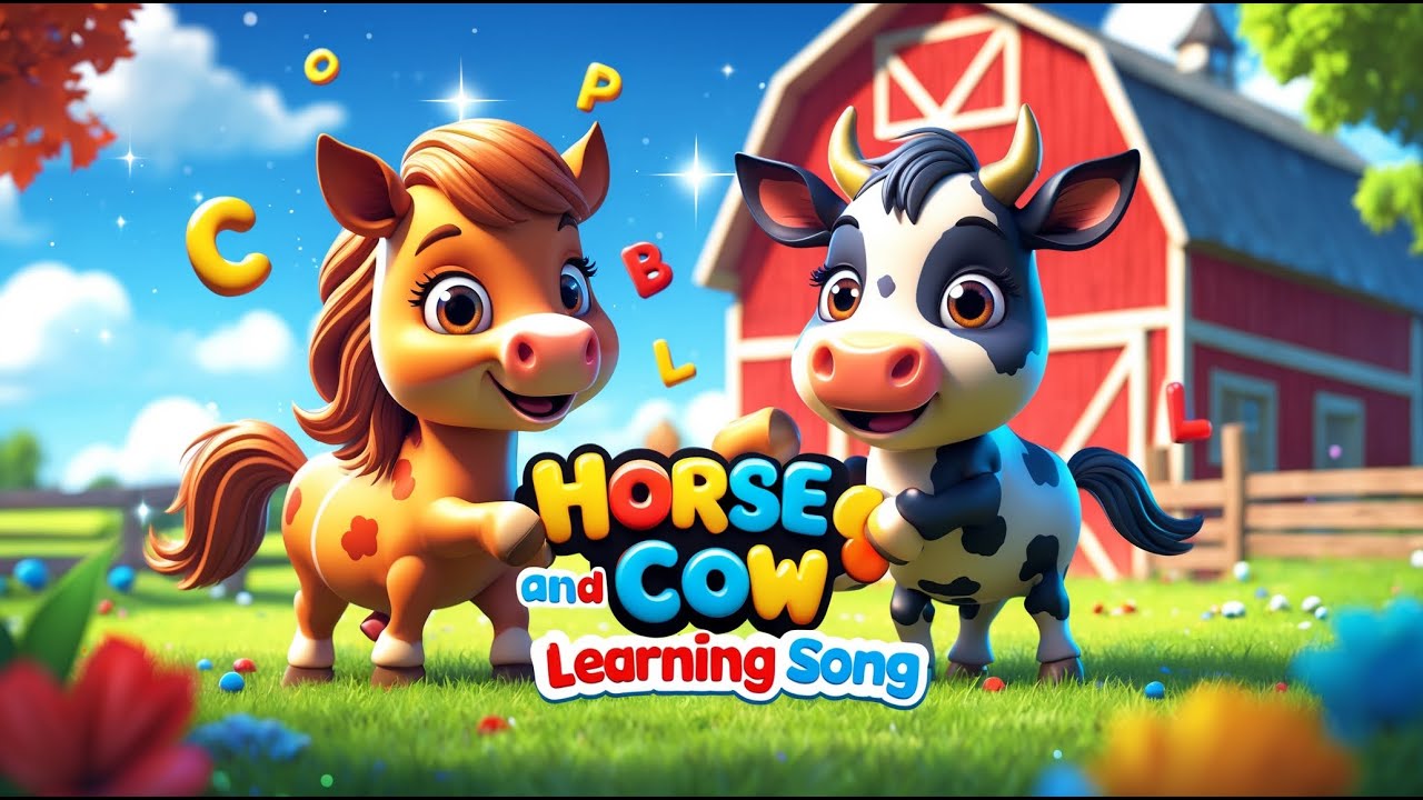Horse and Cow Learning Song | Fun Educational Kids Song for Learning Numbers & Letters