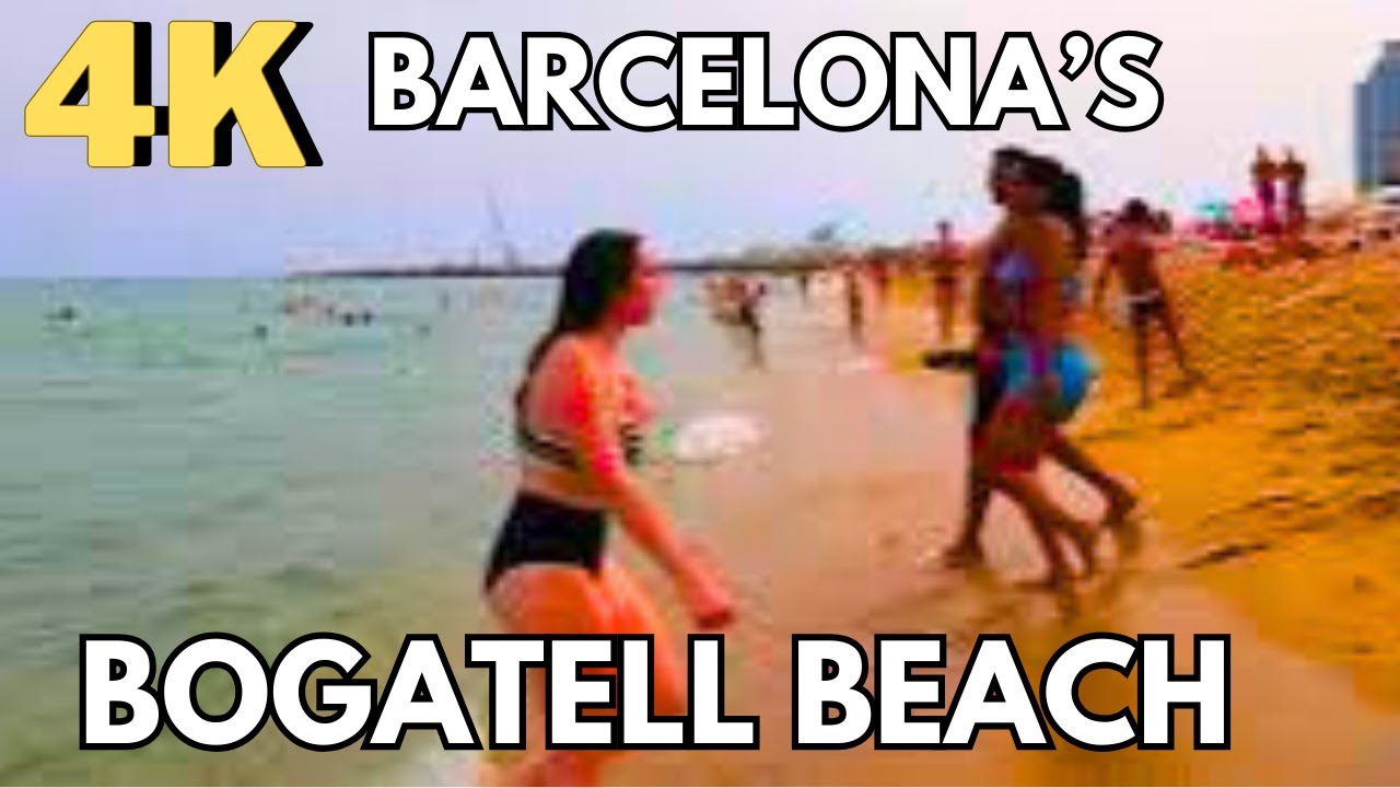 Walking at Bogatell Beach, Barcelona, Spain, 4K