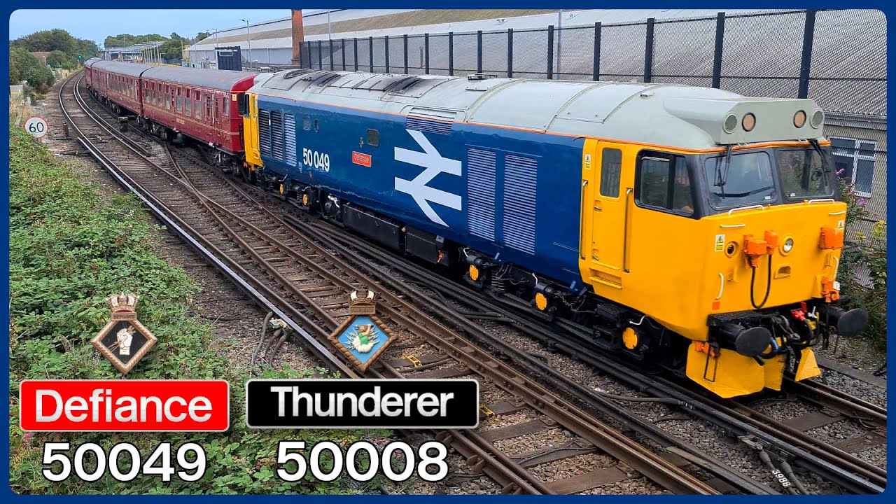 Class 50s, 50049 'Defiance' & 50008 'Thunderer' working The Kent Conundrum rail tour at Medway.