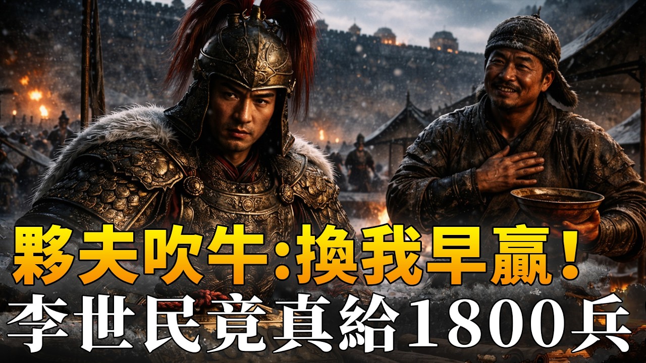 李世民徵高句麗遇困煩悶，聽見夥夫吹牛：若我調度，早定戰局。李世民嗤笑：給你1800銳卒，你當如何，夥夫答三字，李世民任其為校尉