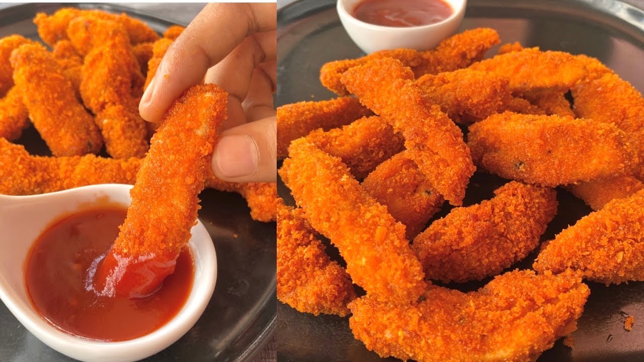 চিকেন ফিঙ্গার রেসিপি | Easy & Crispy Chicken Fingers Recipe | Chicken Strips Tenders Fingers Snacks