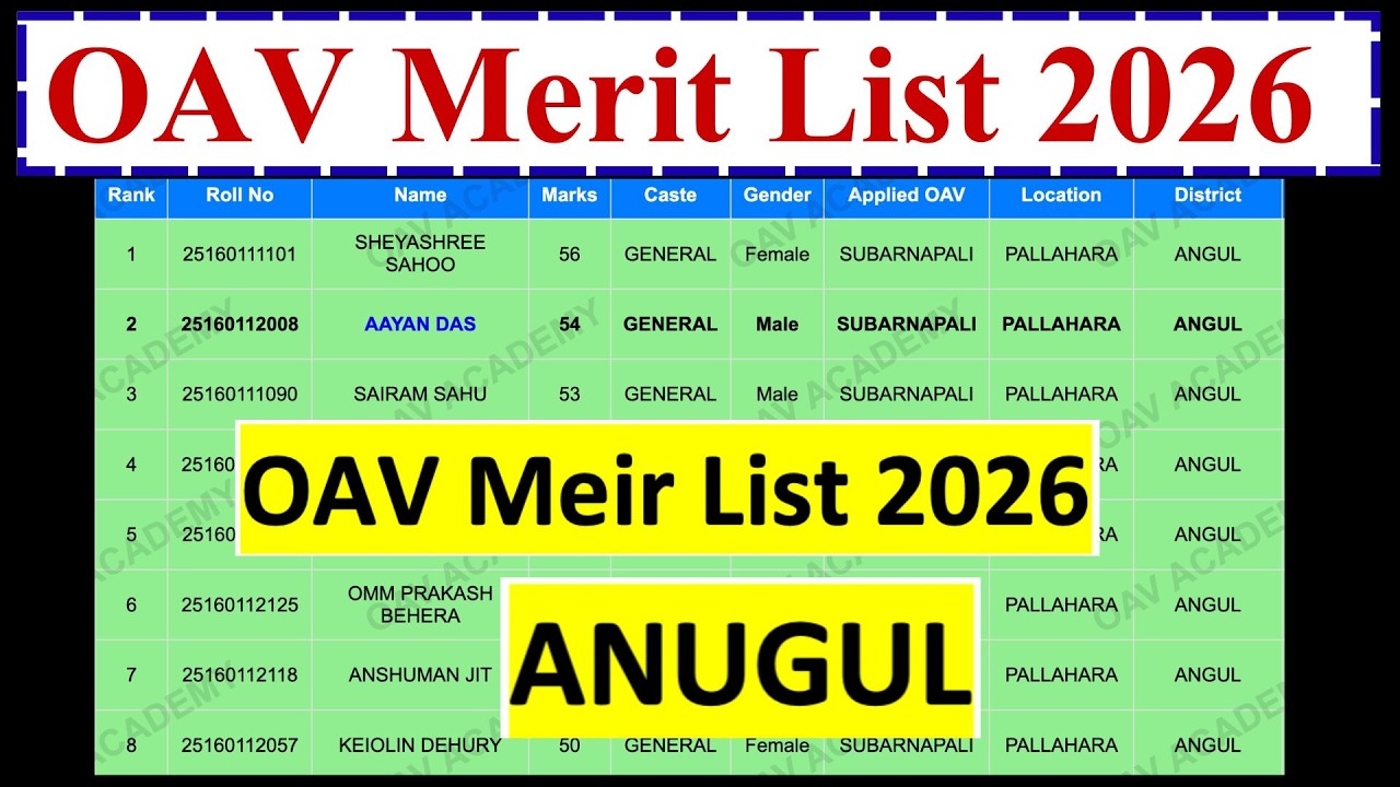oav merit list 2026 ANUGUL | oav entrance merit list 2026 ANUGUL | oav entrance cut off 2026